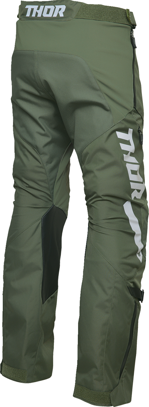 THOR Terrain over-the-boot ATV pants in army and charcoal, US size 30, designed for off-road riding and durability.