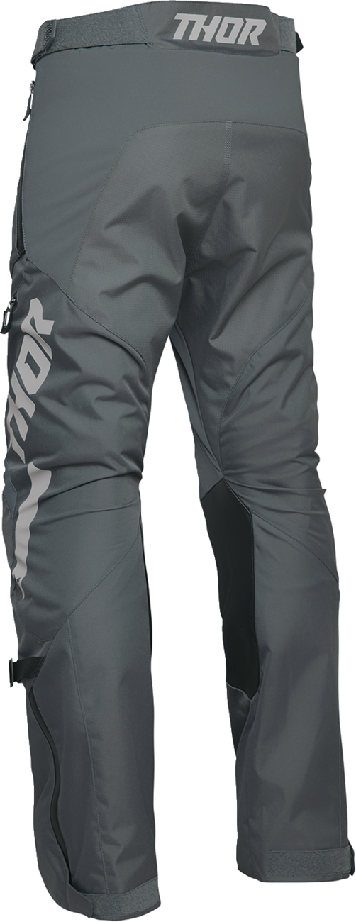 THOR Terrain over-the-boot ATV pants in charcoal color, US size 36, designed for offroad riding and durability.