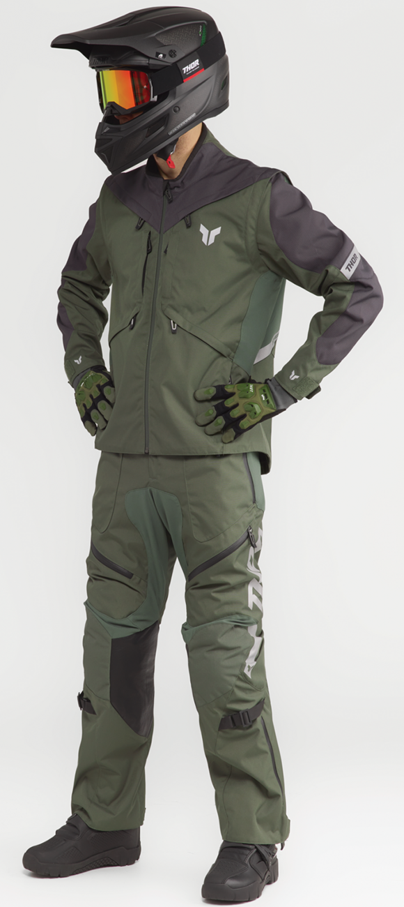 THOR Terrain over-the-boot ATV pants in army and charcoal color, US size 30, designed for off-road riding.