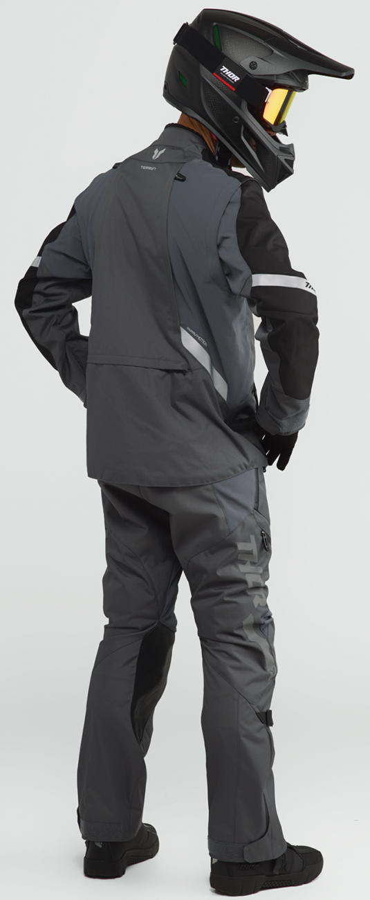 THOR Terrain offroad ATV pants in charcoal color, US 36 size, made for rugged outdoor riding with durable fabric and protective fit.