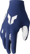 THOR Sportmode Iconic gloves in navy and white, XS size, showing padded knuckles and breathable fabric for motorcycle riding.