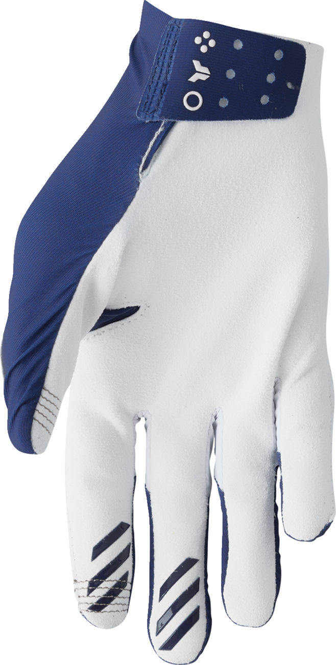 THOR Sportmode Iconic gloves in navy and white, XS size, featuring a snug fit and durable design for motorcycle riding.