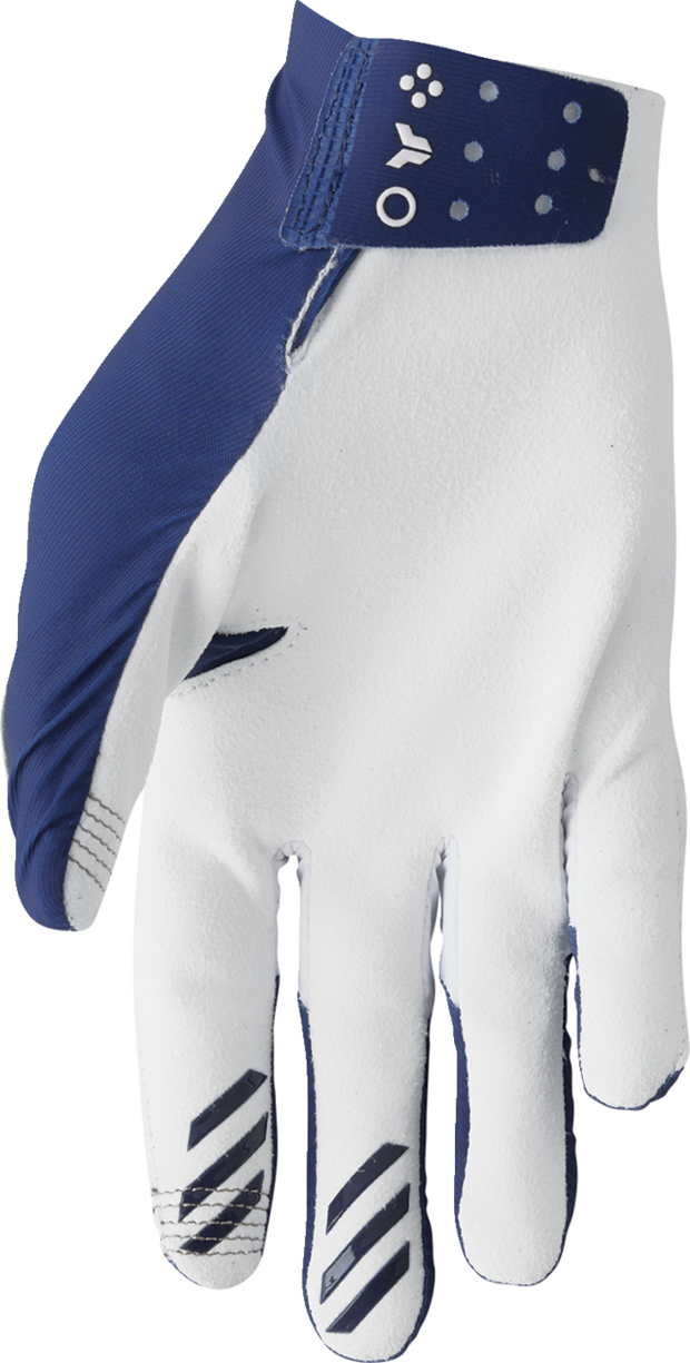 THOR Sportmode Iconic gloves in navy and white, XS size, featuring a snug fit and durable design for motorcycle riding.