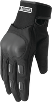 Black THOR range gloves in small size with durable fabric and adjustable wrist strap, designed for outdoor or work protection.