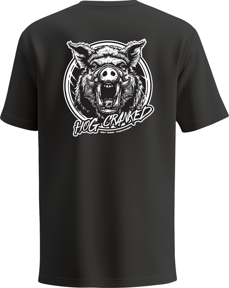 Black Z1R Hog Cranked T-Shirt in medium size, casual apparel with graphic design, perfect for everyday wear.