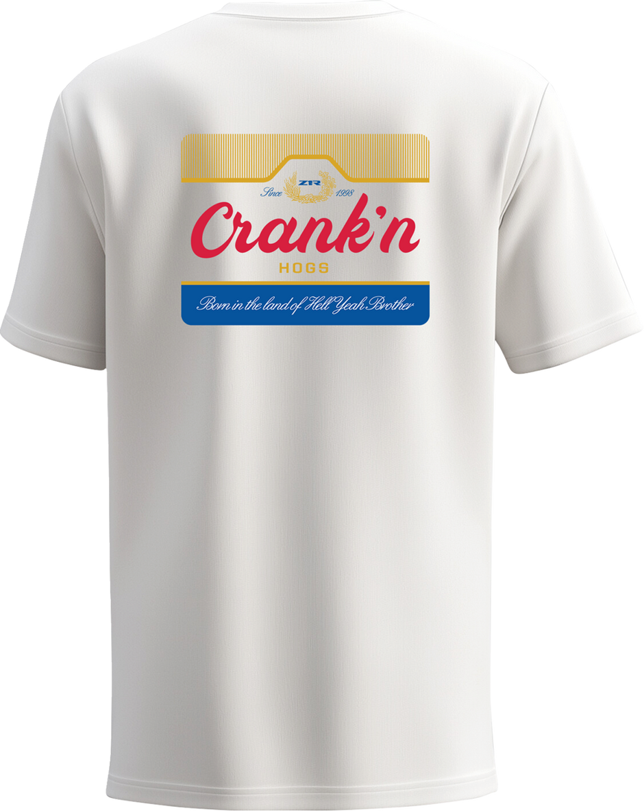 White Z1R Hogs Crank'n T-Shirt in small size, casual apparel with graphic design on front, comfortable cotton fabric.