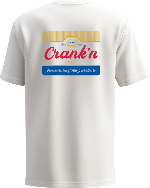 White Z1R Hogs Crank'n T-Shirt in small size, casual apparel with graphic design on front, comfortable cotton fabric.
