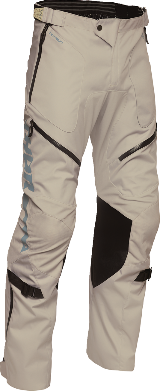THOR Terrain over-the-boot ATV pants in sand color, US size 36, designed for off-road riding and durability.