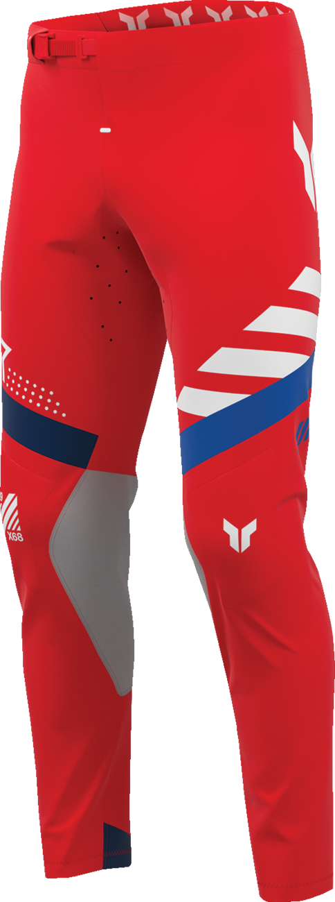 Red THOR Sportmode Synth ATV pants, US size 36, designed for offroad riding with durable, sporty fabric and reinforced details.