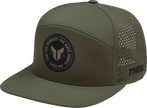 Olive THOR Badge Hat with adjustable strap and embroidered logo, casual headwear for outdoor activities.