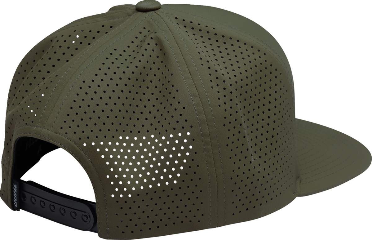 Olive THOR Badge Hat from the Headwear Group, featuring a branded patch design and adjustable strap.