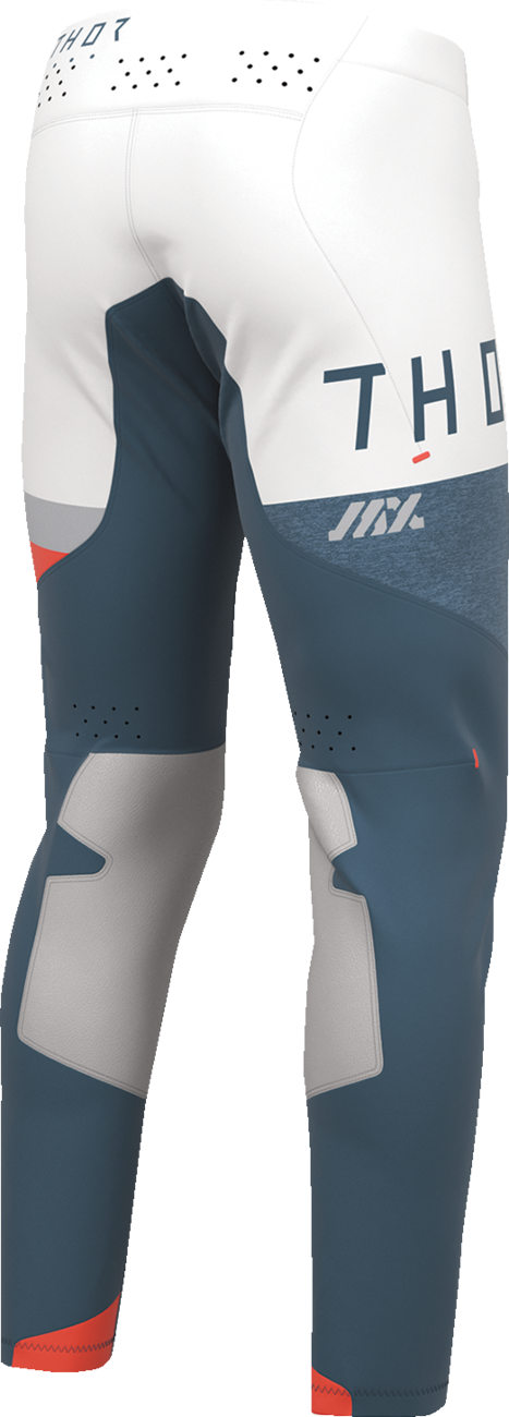 THOR Sportmode League offroad ATV pants in blue and white, US size 32, with durable fabric and adjustable waistband.
