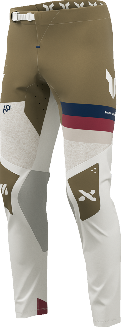 THOR Sportmode League offroad ATV pants in white and copper, US 32, with reinforced fabric and adjustable waistband.