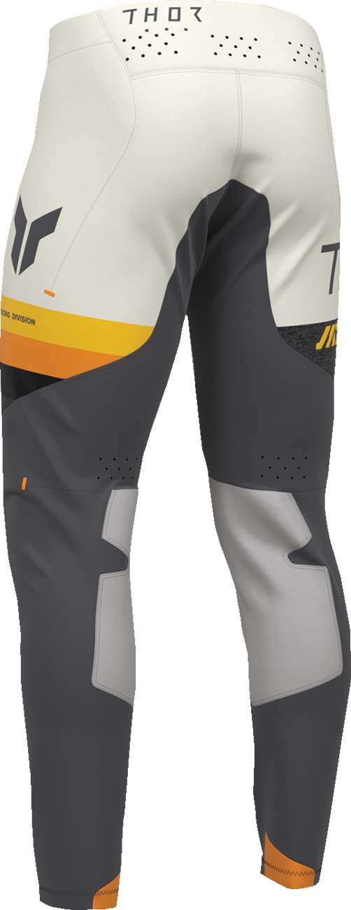 THOR Sportmode League offroad ATV pants in charcoal and vintage white, US 33 size, with reinforced knee areas and adjustable waistband.