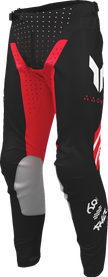 Black and red THOR Launchmode Futura ATV pants with reinforced knee panels and adjustable waist for off-road riding.