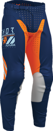 Thor Launchmode Futura offroad ATV pants in navy and orange, US size 28, durable motocross riding gear