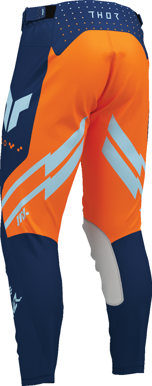 THOR Launchmode Futura Pants in navy and orange, offroad ATV riding pants, US size 28, durable motocross apparel.