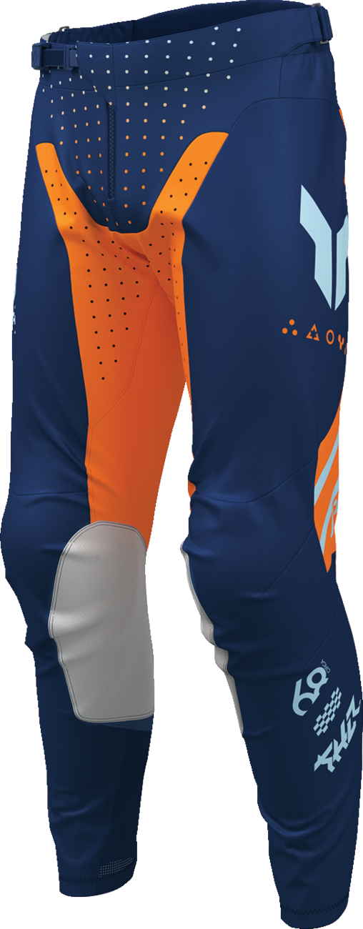 THOR Launchmode Futura Pants in navy and orange, offroad ATV apparel, US size 28, featuring durable fabric and sporty design.