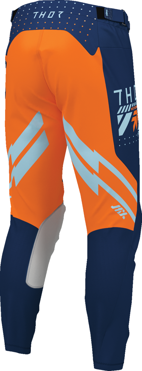 THOR Launchmode Futura Pants in navy and orange, offroad ATV riding pants, US size 28, durable motorcycle and ATV gear