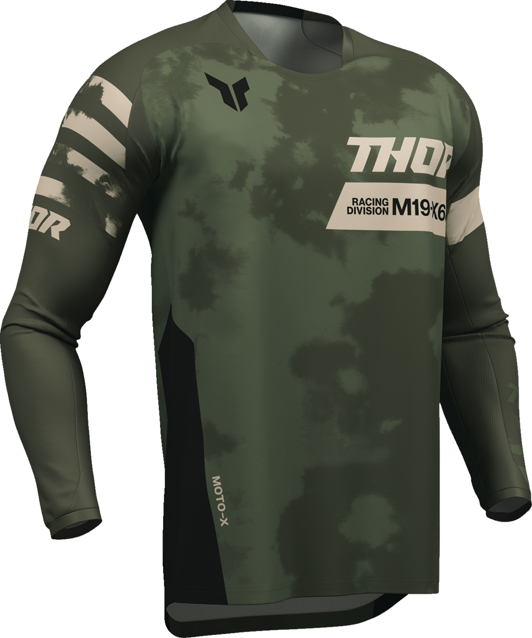 Black and camo THOR Launchmode bleach jersey for offroad ATV riding, small size, featuring durable fabric and bold design.