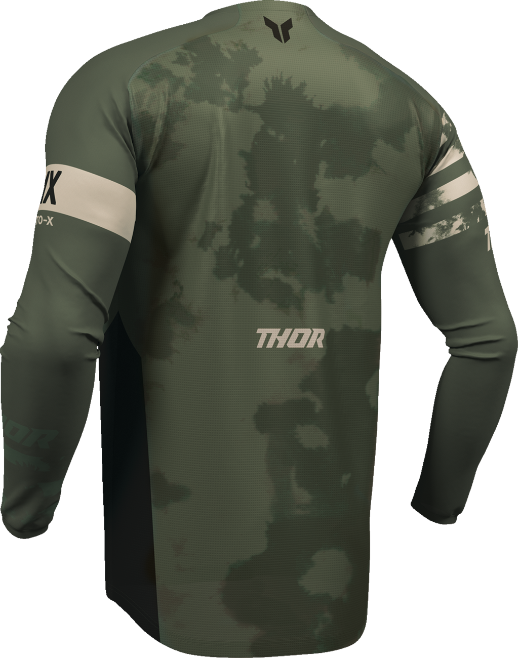 Black and camo THOR Launchmode bleach jersey for offroad ATV riding, size small, with bold graphic design.