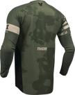 Black and camo THOR Launchmode bleach jersey for offroad ATV riding, size small, with bold graphic design.