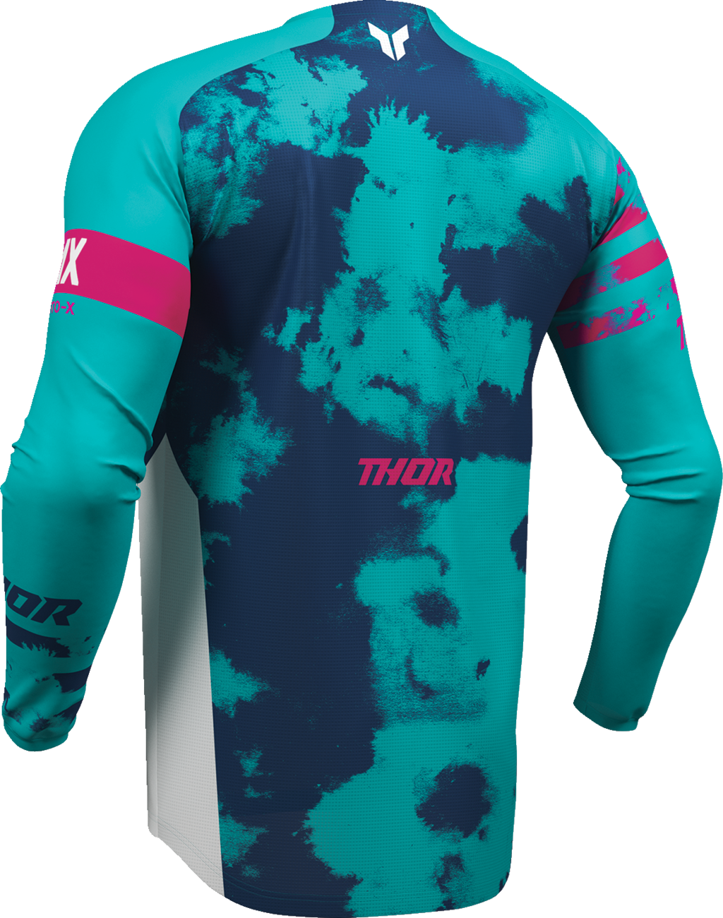 White and aqua THOR Launchmode Bleach Jersey offroad ATV apparel, size 2XL, with breathable fabric and offroad motocross design.