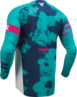 White and aqua THOR Launchmode Bleach Jersey offroad ATV apparel, size 2XL, with breathable fabric and offroad motocross design.