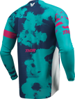 THOR Launchmode bleach jersey in white and aqua, 2XL, offroad ATV apparel with bold color design and breathable fabric.