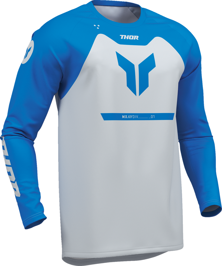 Blue THOR Ridemode Menace ATV jersey for men, offroad motocross apparel, medium size, lightweight and breathable fabric.