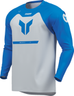 Blue THOR Ridemode Menace ATV jersey in medium size, offroad motocross apparel with breathable fabric and bold design.