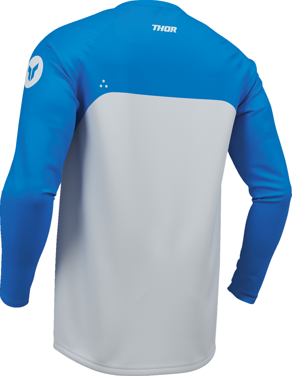 Blue THOR Ridemode Menace ATV jersey, men's offroad motocross apparel, front view showing breathable fabric and vibrant design.