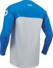 Blue THOR Ridemode Menace ATV jersey, men's offroad motocross apparel, front view showing breathable fabric and vibrant design.
