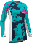 THOR Women's Launchmode Bleach Jersey in white and aqua, offroad ATV apparel, XS size, featuring breathable fabric and sporty design.