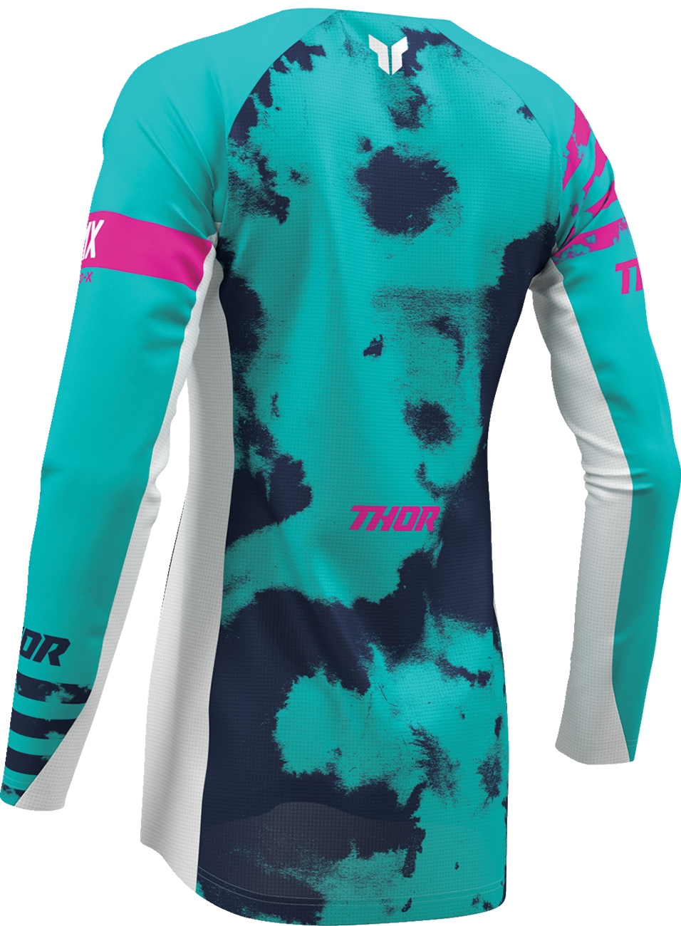 THOR Women's Launchmode Bleach Jersey in white and aqua, offroad ATV apparel, XS size, casual motocross-inspired jersey.
