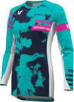 THOR Women's Launchmode Bleach Jersey in white and aqua, offroad ATV apparel, XS size, with breathable fabric and sporty design.