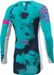 THOR Women's Launchmode Bleach Jersey in White and Aqua, offroad ATV apparel, front view showing logo and vibrant design.