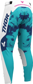 THOR Launchmode bleach pants in white and aqua, offroad ATV apparel, US 32 size, durable motocross riding gear.