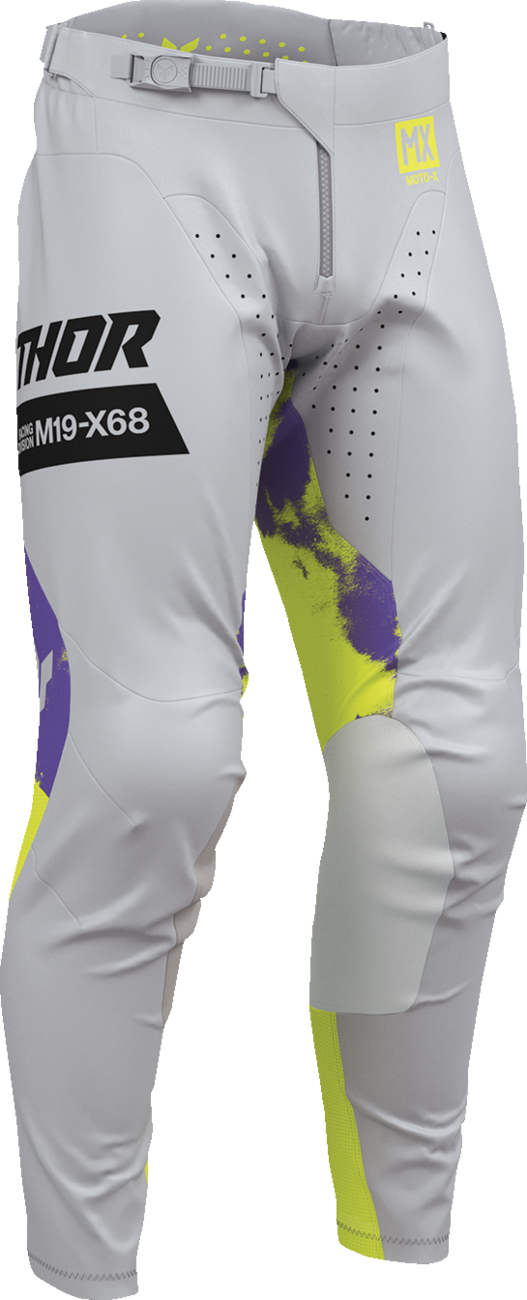 Gray and acid-colored THOR Launchmode bleach pants for offroad ATV riding, US size 30, durable and stylish offroad apparel.