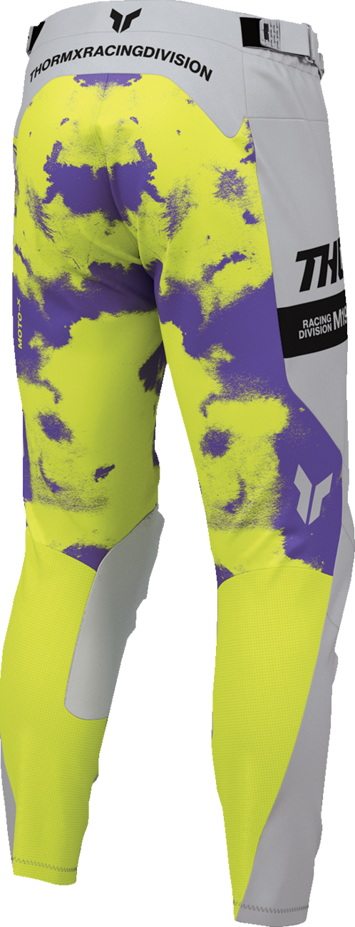 THOR Launchmode bleach gray and acid offroad ATV pants, US size 30, durable motocross apparel with reinforced knees.