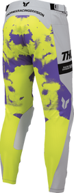 THOR Launchmode bleach gray and acid offroad ATV pants, US size 30, durable motocross apparel with reinforced knees.