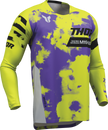 Gray and acid-colored THOR Launchmode Bleach Jersey off-road ATV apparel, featuring a lightweight, breathable motocross jersey design.