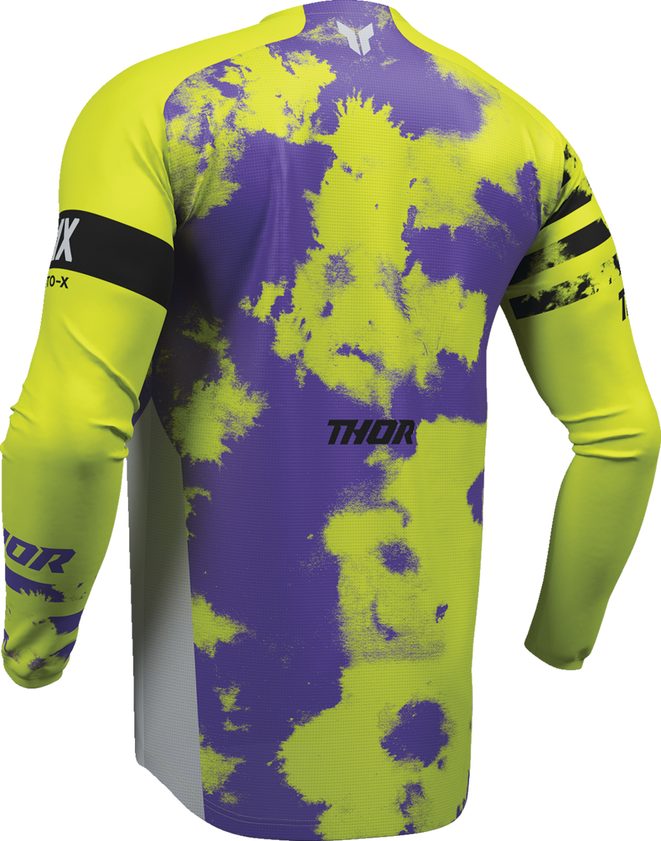 Gray and acid-colored THOR Launchmode Bleach jersey for offroad ATV riding, size small, featuring breathable fabric and sporty design.