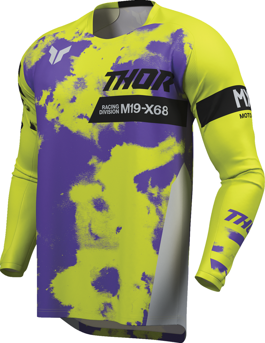 Gray and acid-colored THOR Launchmode Bleach Jersey for offroad ATV riding, small size, lightweight motocross apparel.