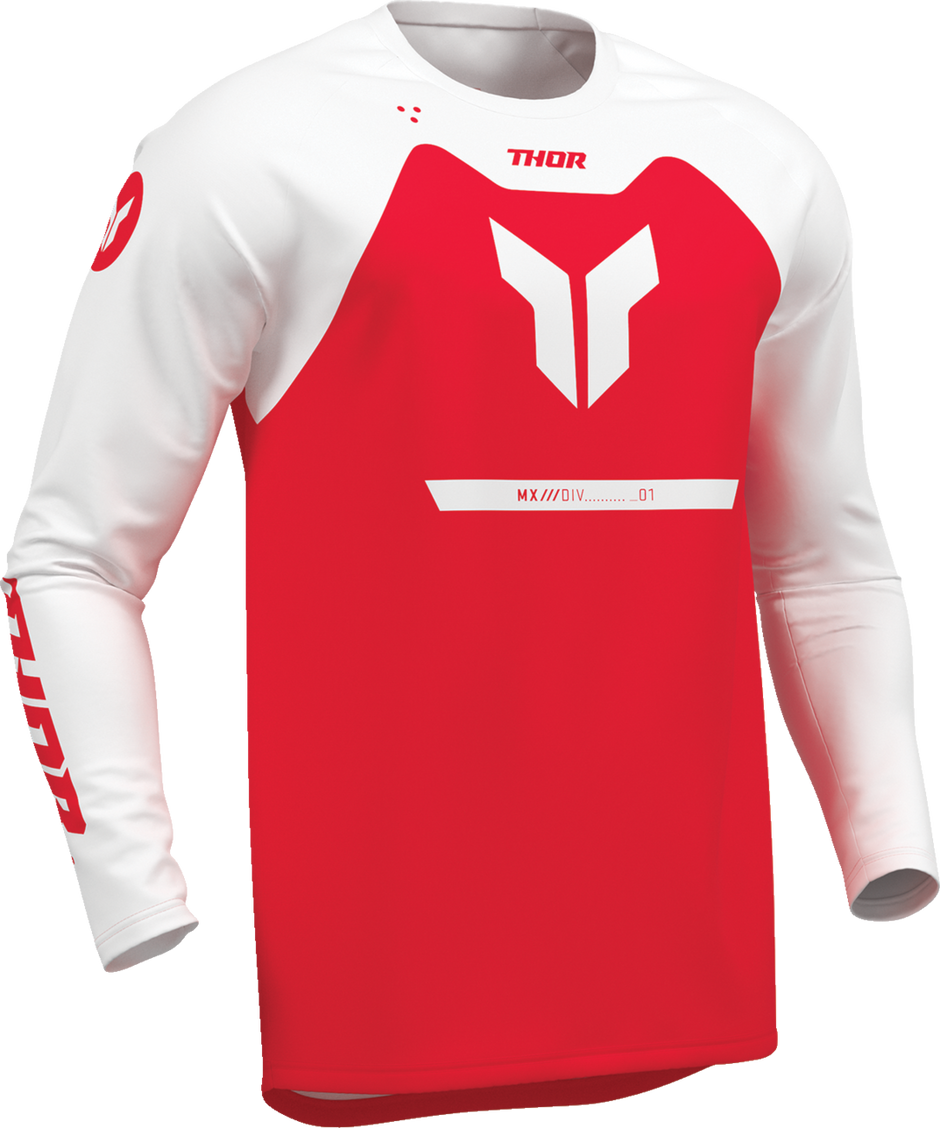 Red THOR Ridemode Menace ATV jersey in medium size, offroad motocross apparel with bold branding and comfortable fit.