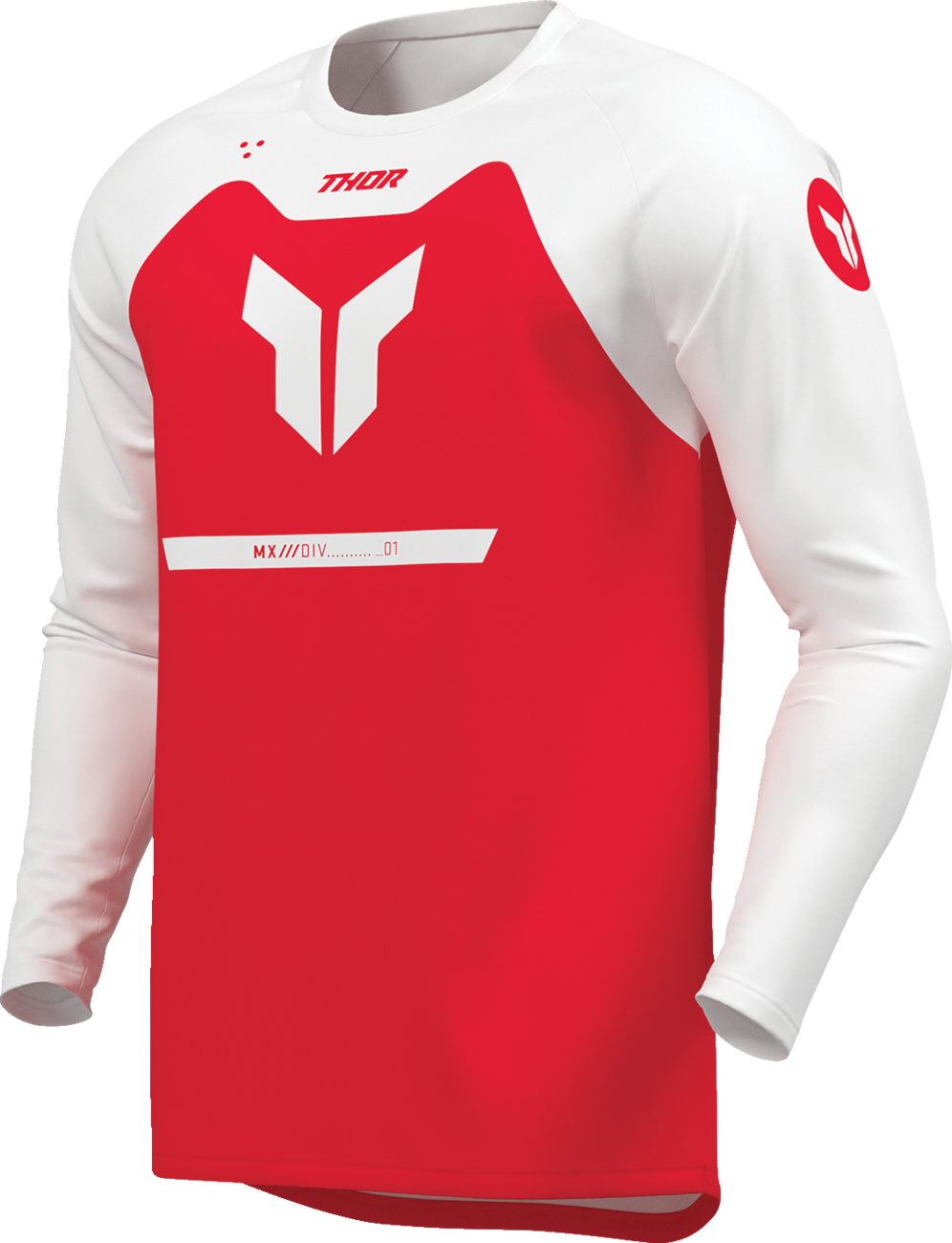 Red THOR Ridemode Menace Jersey for men, offroad ATV apparel, medium size, featuring durable fabric and offroad riding design.