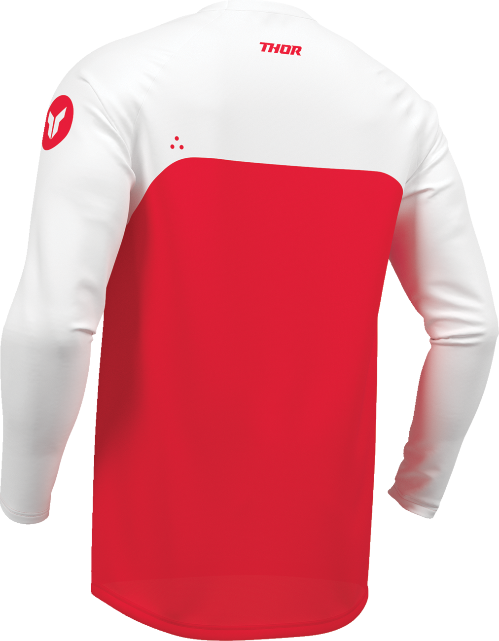 Red THOR Ridemode Menace ATV jersey in medium size, featuring offroad motocross design and breathable fabric.