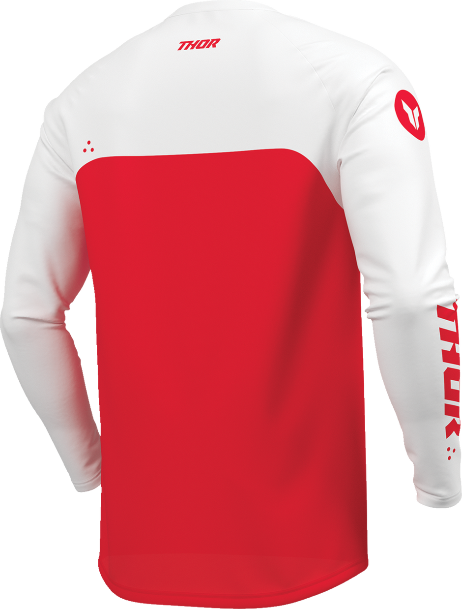 Red THOR Ridemode Menace ATV jersey in medium size, featuring offroad motocross apparel design and branding.