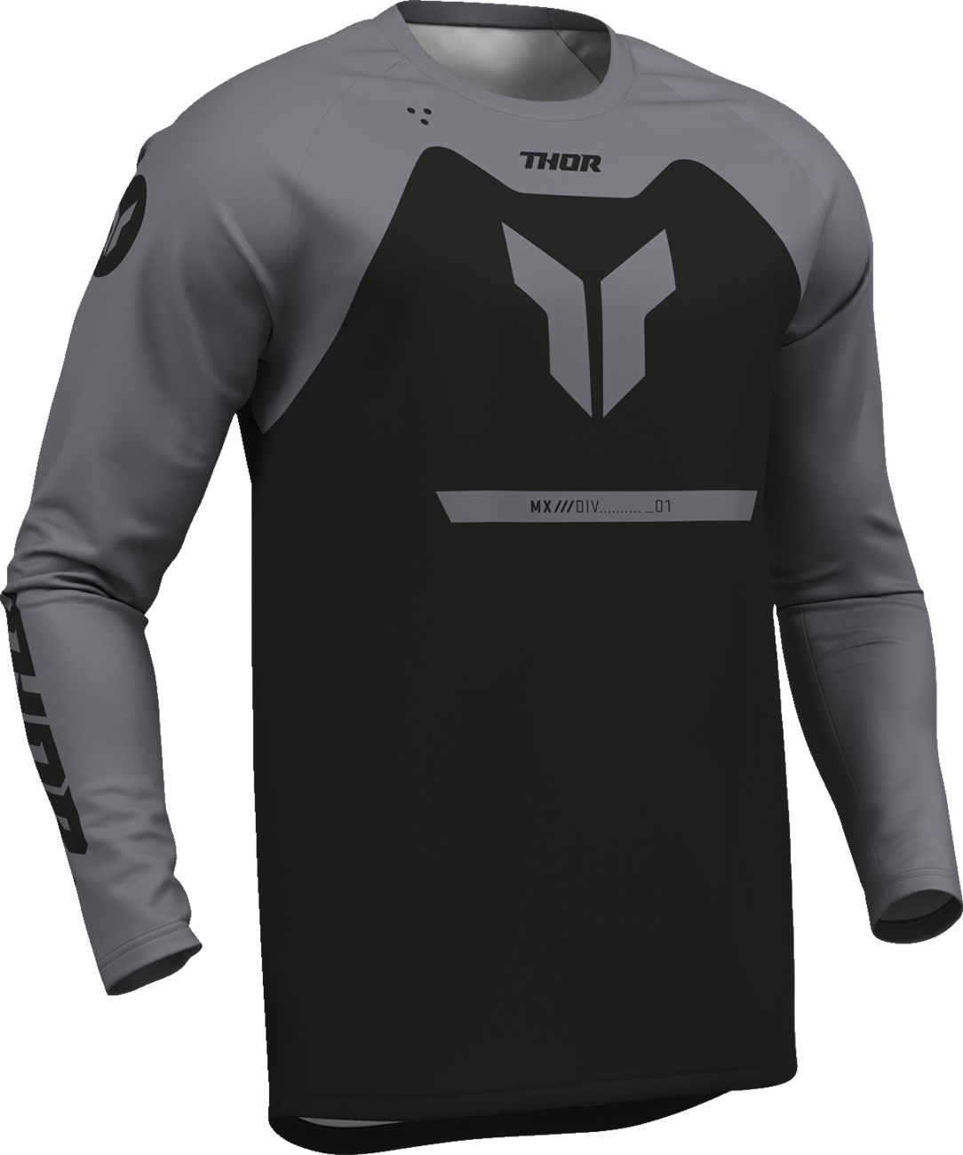 Black THOR Ridemode Menace ATV jersey in small size, featuring offroad riding design and durable motocross apparel material.