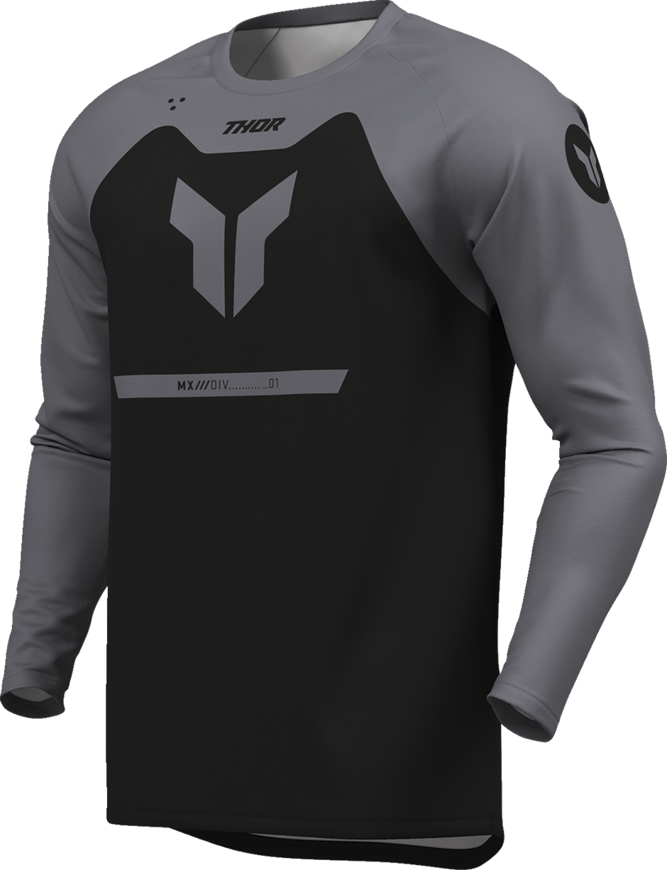Black THOR Ridemode Menace ATV jersey in small size, featuring offroad riding design and breathable fabric.
